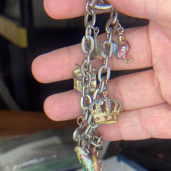 Multicolor Silver Charm Bracelet, Chain With 7 Unique Charms, Vintage - Picture 8 of 8